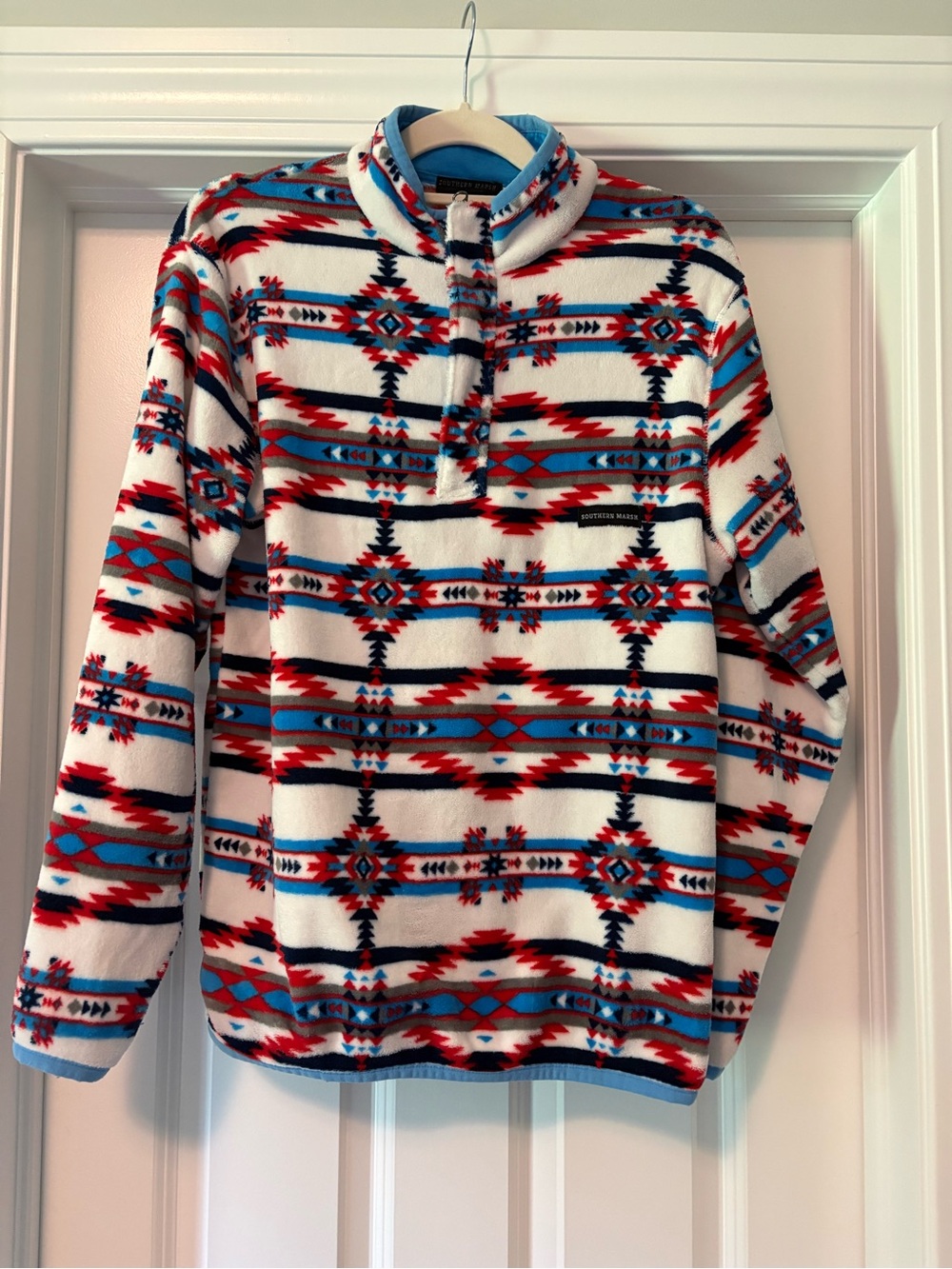 Southern Marsh Blue, Red & White Fleece Zip Pullover